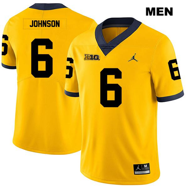 Men's NCAA Michigan Wolverines Cornelius Johnson #6 Yellow Jordan Brand Authentic Stitched Legend Football College Jersey AR25U25EH